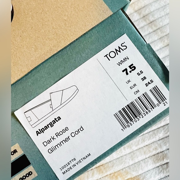 TOMS Womens Alpargata Dark Rose Glimmer Cord 7.5 EUC - Picture 7 of 9